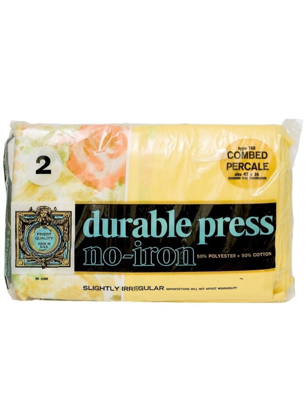 Springmaid Vintage Pillowcases Pair Standard Size Yellow Floral Cotton Blend NOS